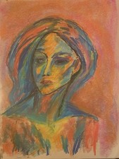 Original Pastel Portrait – Expressive Modern Woman -  Abstract Face – Framed. picture