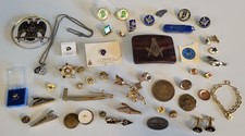 Large Masonic Collection; Lapel Pins, Coins & More 48pcs. As old as 1918 & 1928 picture