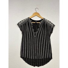 Boho Peasant Lucky Brand Womens Size S Black White Embroidered V-Neck Top picture