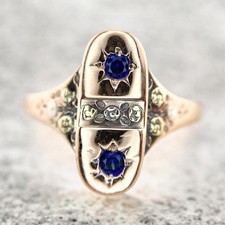 Antique Victorian 10K Rose Gold Blue Sapphire Hand Engraved Ring picture