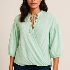 Lou & Grey for LOFT Mint Textured Stripe Tassel Blouse – Size Large picture