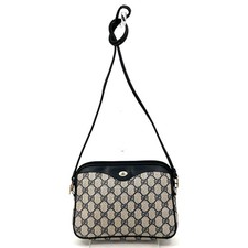 Vintage GUCCI Shoulder Bag  GG Canvas Navy blue Leather Gold ITALY Authentic picture