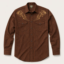 Men’s Brown Embroidered Long Sleeve Cowboy Western Snap Shirt picture