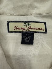 TOMMY BAHAMA Mens Large Silk Hawaiian Camp Shirt Beige Cream Palms Vintage picture