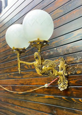 Vintage Brass 2-Light Mermaid Wall Sconce Art Nouveau Double Arm Globe Light picture