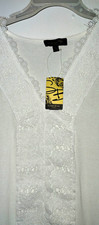 Suzanne Betro White V-Neck Lace Trim Button Front Tunic Blouse, Women’s XL picture
