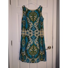 Vintage Beeline Psychedelic Paisley Shift Dress Blue Green Mod 60s 70s Medium picture