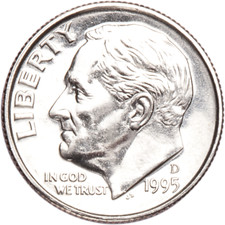 1995 D ROOSEVELT DIME BRILLIANT UNCIRCULATED FROM OBW ROLL picture