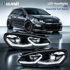 For 2010-14 VW Golf 6 MK6 Full LED Projector Headlights w/Dynamic Animation Pair picture