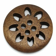 50PCs Wood Buttons Sewing Snowflake Carved 4 Holes Brown 25mm Dia.(1