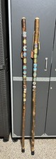 2 Brazos Walking Sticks Hiking w American Metal Medallions Badges 55” picture