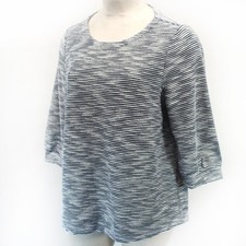 J.JILL Plus Black Nautical Striped Textured Crew Neck Top Blouse 2X picture
