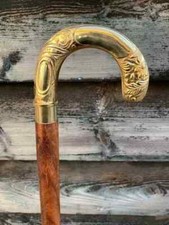 Vintage head Handle Wooden Walking Brass Solid Designer Stick Cane Antique style picture