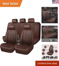 Piping Luxury Faux Leather Seat Covers Full Set, 5 Seats Anti-Slip Waterproof... picture