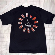 Stussy Dice Clock Tee Men's M Black Cotton Crew Neck Short Sleeve Graphic Tee picture