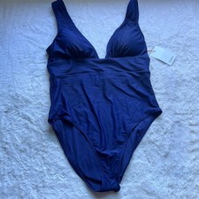 Quince Women's Recycled V-Neck One-Piece Swimsuit Navy Blue Size XL ATG001 NWT picture