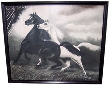 Antique c. 1904 No. 2 Spirited Horses Wood Framed Print 20