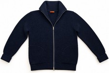 ANDERSEN-ANDERSEN Navy Wool Full Zip Cardigan Sweater Heavyweight Rib Knit picture