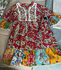 John Mark Women’s Petite PXL Red Paisley Embroidered V-Neck A-Line Dress picture