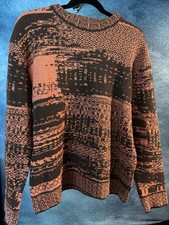 Zara Men's Abstract Jacquard Sweater Size M Orange/black picture