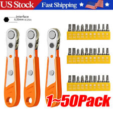 Ratcheting Right Angle Screwdriver Hex Drive 90 Degree Offset + 10pc Bits Set picture