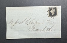 Great Britain QV 1d penny black - 4 margins - plate 4 - late 1842 usage  picture