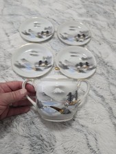 Vintage HAYASI KUTANI fine China.Sugar bowl w/ lid, 4 Saucers.Hand Painted,Rare picture