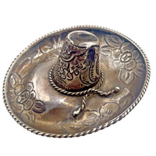 Estate SANBORNS Mexican 925 Sterling Etched Floral & Eagle Sombrero Hat, 21.7g picture