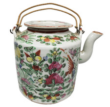 Antique 18thC Chinese Famille Rose Canton Porcelain Teapot Wire Handle 6