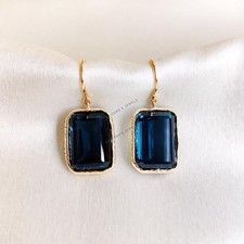 20.76Ct Natural London Blue Topaz Octagon Earrings 14K Gold Minimalist Design picture