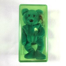 RARE* Ty Beanie Baby Erin The Bear 1997 Retired ☘️ W/Tag Errors in Acrylic Box picture