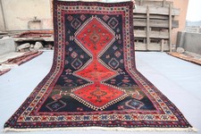 5x9 Vintage Turkish Kazak Navy Blue Red Area Rug Hand Knotted Wool Oriental picture