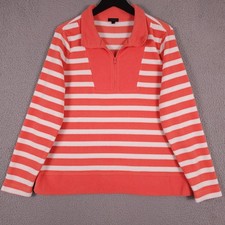 Talbots Pullover Womens Large Coral White Harbor Stripe 1/2 Zip Microfleece Top picture