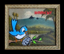 Large Banksy 2015 Rare stencil Painting Dismaland Framed picture