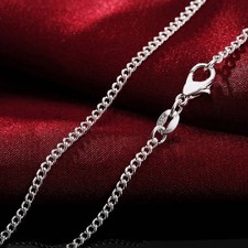 Genuine 925 Sterling Silver Curb Chain Necklace Lobster Clasp 16