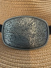 Classic Vintage Western Cowboy Antiqued Silver Floral Belt Buckle 9x6.5cm picture