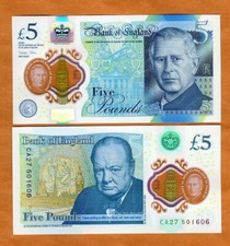 Great Britain 5 pounds, 2023 (2024) P-398 King Charles, Churchill UNC Polymer picture
