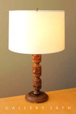MAGNIFICENT GERMAN BLACK FOREST HANDCARVED WOOD TABLE LAMP VTG MID CENTURY 50S picture
