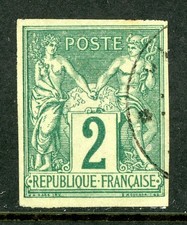 France Colonies 1877 Colonies 2¢ Green Type 1 Scott #30 VFU D550 picture
