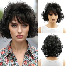 14in Women's Black Wavy Wig Heat Resistant Synthetic Full Cap Party Daily Cos picture