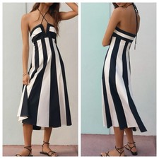 NWT $188 Anthropologie Maeve Black & White Halter Colorblock Midi Dress Sz 1X picture