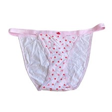 New SKIMS COTTON PICOT LOGO STRING BIKINI Valentines Pink Hearts Print Panties M picture