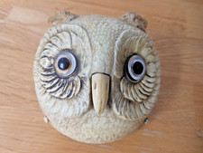 Rare Antique Celluloid Owl Head Mechanical Desk Bell - Clockwork Wind-up c.1900 picture