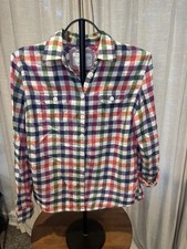 Aeropostle Women’s Plaid Button Down Shirt Size L Multicolor Roll Tab Sleeve picture