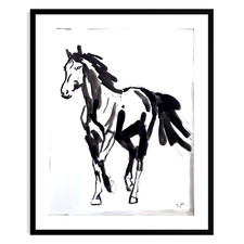 Original Minimalist 9x12 Horse Wall Art Acrylic Black White Contemporary Signed picture