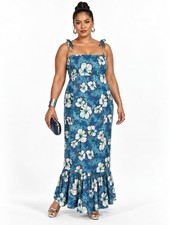 Hilo Hattie's Vintage Hawaiian Maxi Dress Blue Floral Cotton Size XL Island picture