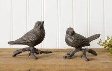 Birds On Branch Figurines Statues Rustic Brown Cast Iron Garden Porch Shelf picture