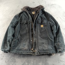 Vintage 90s Carhartt Jacket Mens 42 Large Black Thrashed Coat YKK Zipper BLK C04 picture