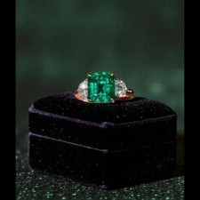 Natural Emerald 3.90 Ct Art Deco Antique Vintage Wedding Ring 14K Yellow Gold FN picture