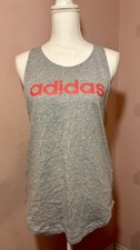 Adidas Gray Essentials Linear Loose Tank Top Womens Medium Logo Gym Workout Yoga picture